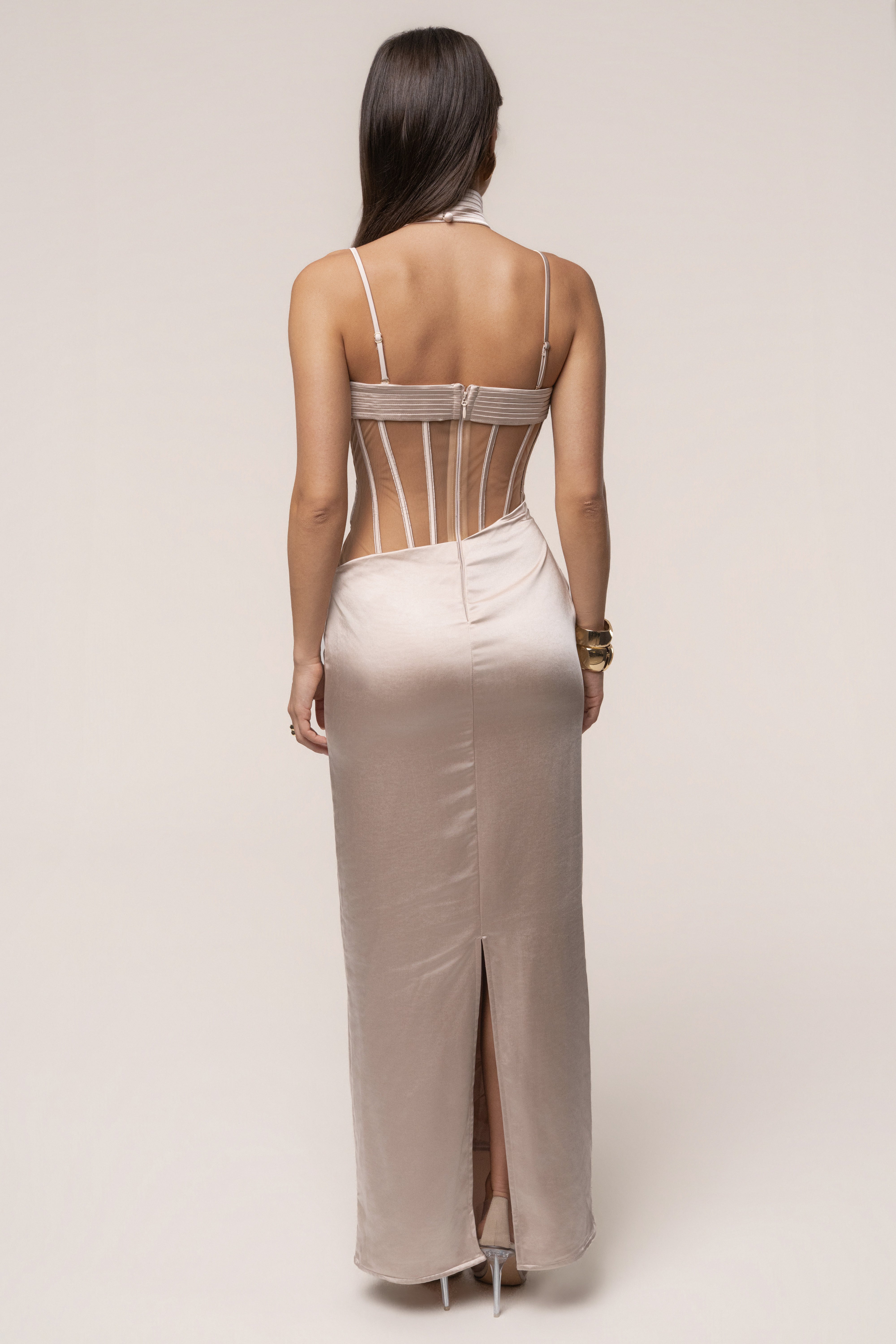 « Heure Dorée » — Robe Longue Corset, Champagne