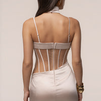 « Heure Dorée » — Robe Longue Corset, Champagne