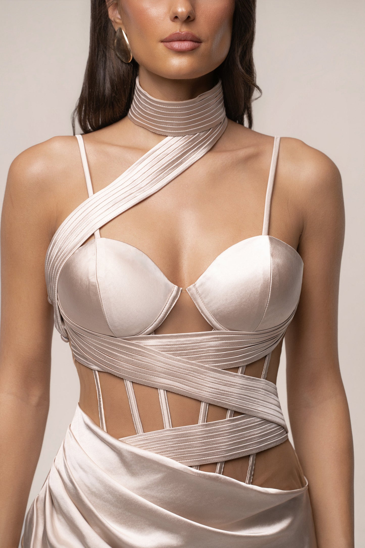 « Heure Dorée » — Robe Longue Corset, Champagne