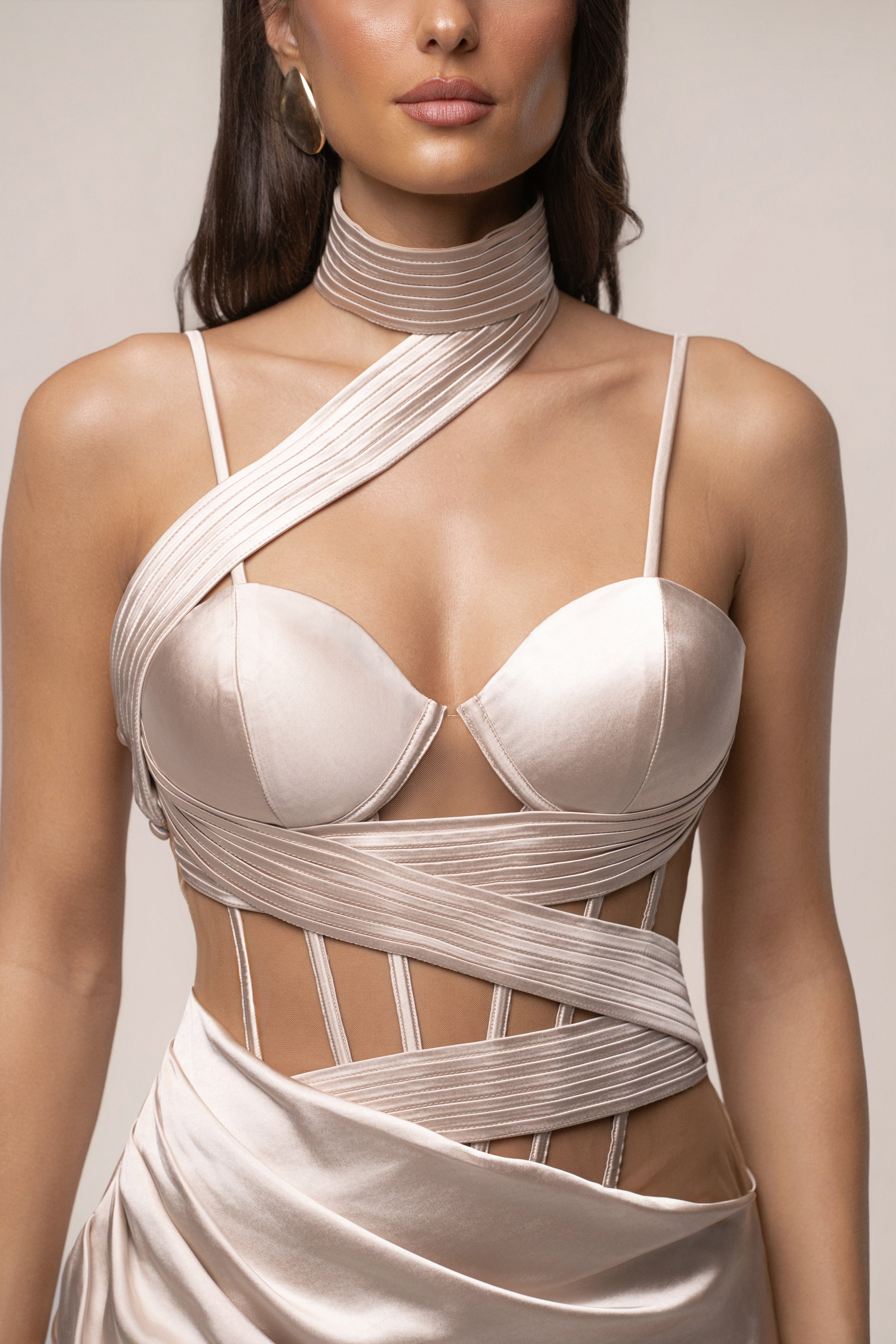 « Heure Dorée » — Robe Longue Corset, Champagne