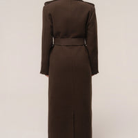 «Ligne savane» — manteau long ceinturé, chocolat