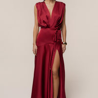 « Amalia » — Robe Longue Satinée, Rouge