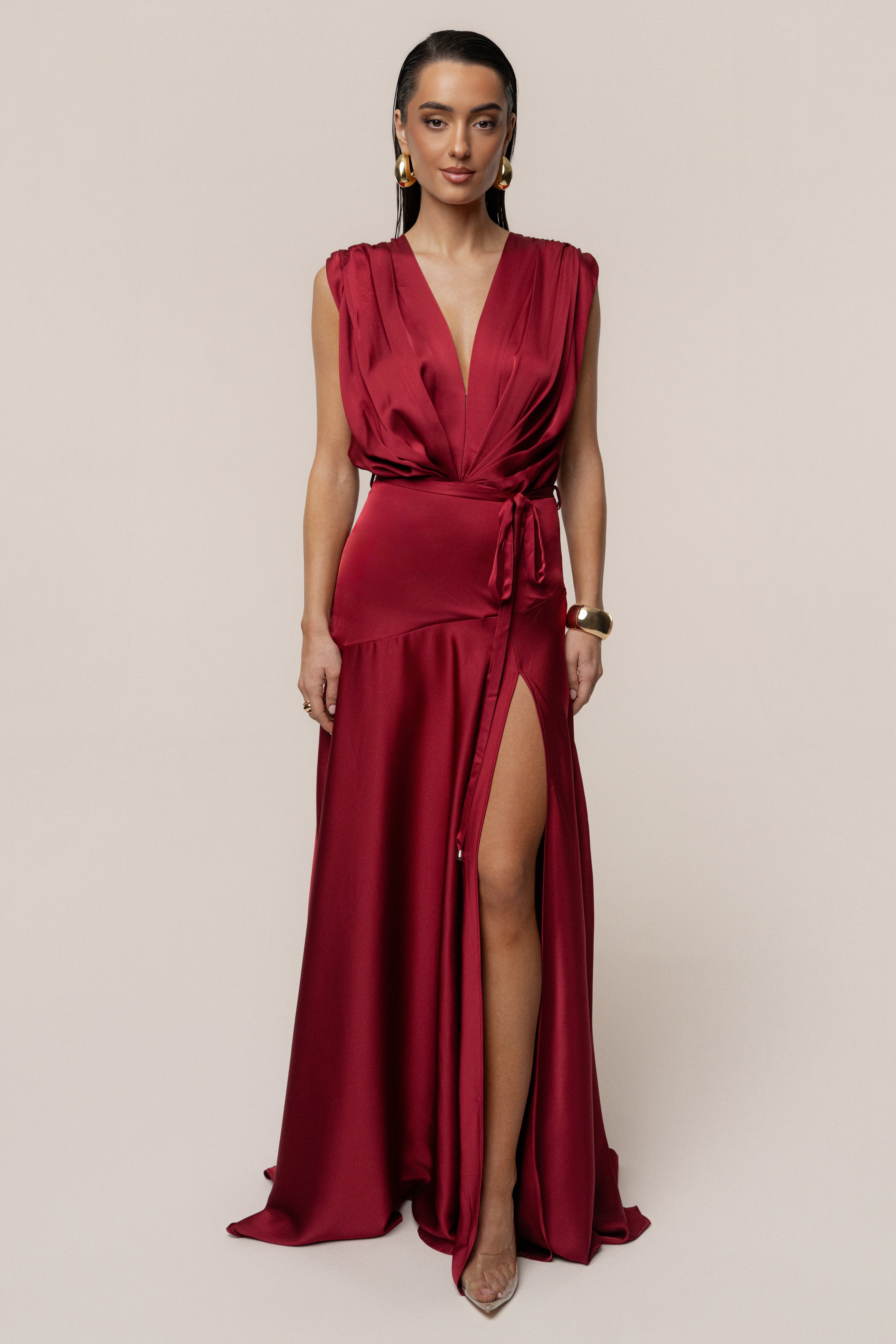 « Amalia » — Robe Longue Satinée, Rouge