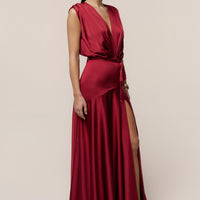 « Amalia » — Robe Longue Satinée, Rouge
