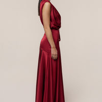 « Amalia » — Robe Longue Satinée, Rouge
