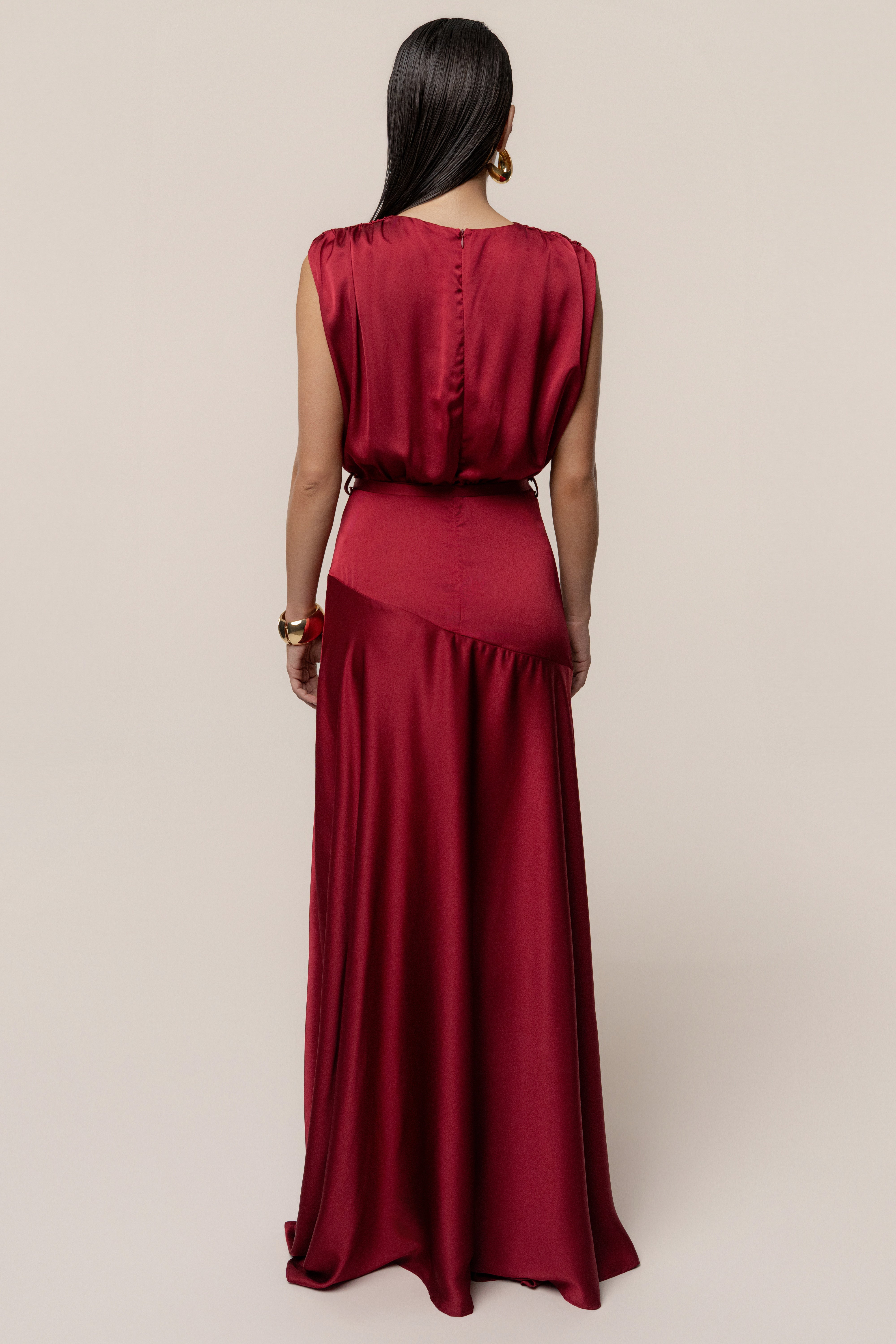 « Amalia » — Robe Longue Satinée, Rouge