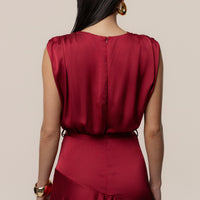« Amalia » — Robe Longue Satinée, Rouge