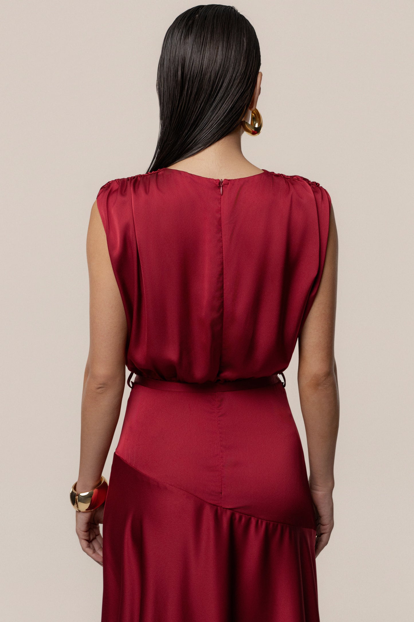 « Amalia » — Robe Longue Satinée, Rouge
