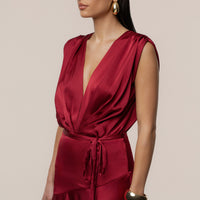 « Amalia » — Robe Longue Satinée, Rouge