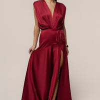« Amalia » — Robe Longue Satinée, Rouge