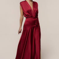 « Amalia » — Robe Longue Satinée, Rouge