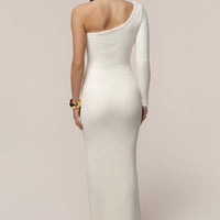 « Neige Alpine » — Robe Longue Asymétrique Fendue, Ivoire