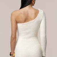 « Neige Alpine » — Robe Longue Asymétrique Fendue, Ivoire