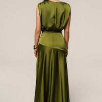 « Amalia » — Robe Longue Satinée, Olive