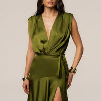 « Amalia » — Robe Longue Satinée, Olive