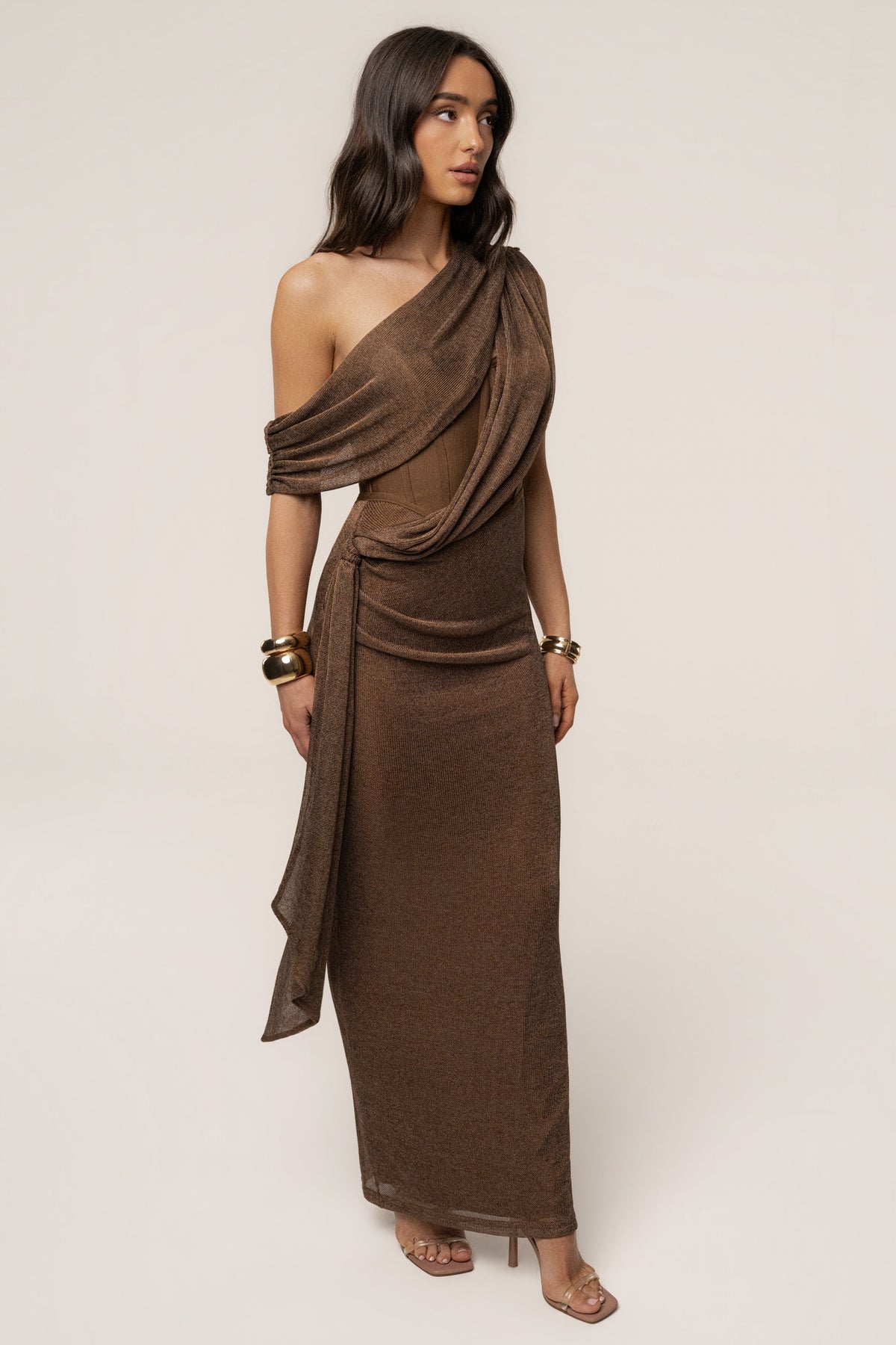 «Cuivre lumineux» — robe longue, bronze métallisée