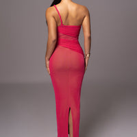 « Alari » — Robe Longue Une Épaule, Rose