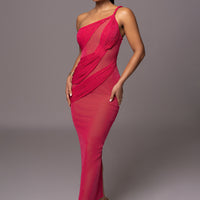 « Alari » — Robe Longue Une Épaule, Rose
