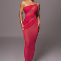 « Alari » — Robe Longue Une Épaule, Rose