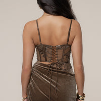 « Élégance » — Bustier en Velours et Dentelle, Taupe Foncé