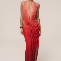 « Alaina » — Robe Longue Plongeante Dos Nu, Dégradé Terracotta