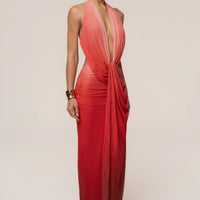 « Alaina » — Robe Longue Plongeante Dos Nu, Dégradé Terracotta