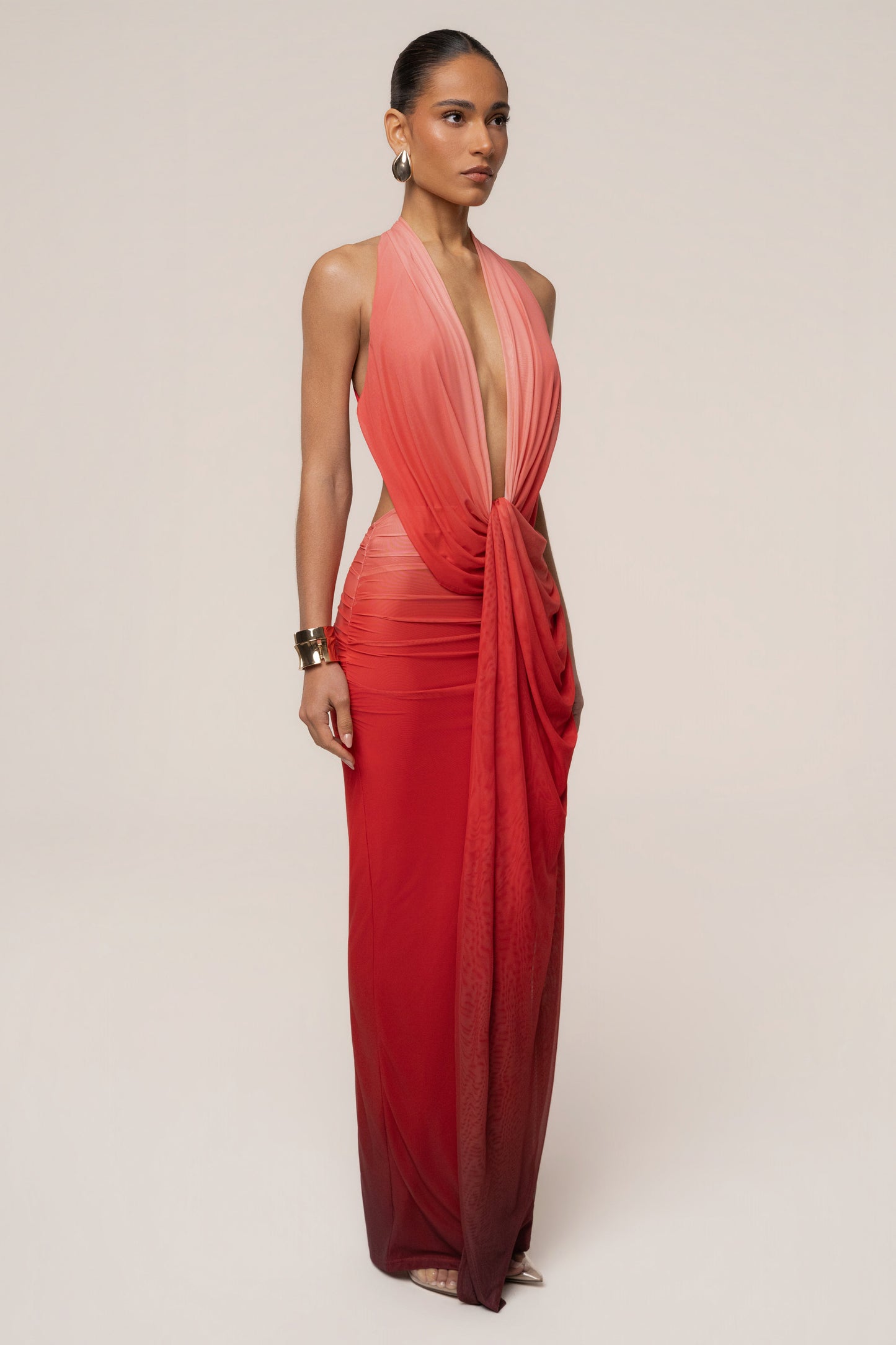 « Alaina » — Robe Longue Plongeante Dos Nu, Dégradé Terracotta