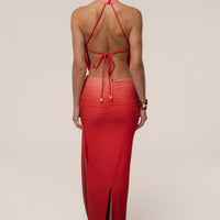 « Alaina » — Robe Longue Plongeante Dos Nu, Dégradé Terracotta
