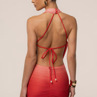 « Alaina » — Robe Longue Plongeante Dos Nu, Dégradé Terracotta