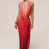 « Alaina » — Robe Longue Plongeante Dos Nu, Dégradé Terracotta