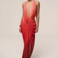 « Alaina » — Robe Longue Plongeante Dos Nu, Dégradé Terracotta