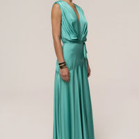 « Amalia » — Robe Longue Satinée, Aqua