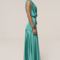 « Amalia » — Robe Longue Satinée, Aqua