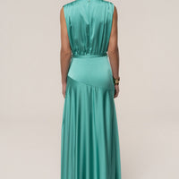 « Amalia » — Robe Longue Satinée, Aqua