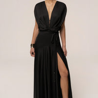 « Amalia » — Robe Longue Satinée, Noir