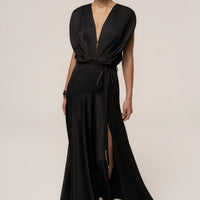 « Amalia » — Robe Longue Satinée, Noir