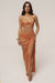 « Muse Sculptée » — Robe Longue Bustier Drapé, Pêche