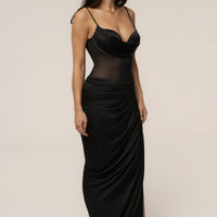 « Muse Sculptée » — Robe Longue Bustier Drapé, Noir