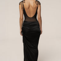 « Muse Sculptée » — Robe Longue Bustier Drapé, Noir