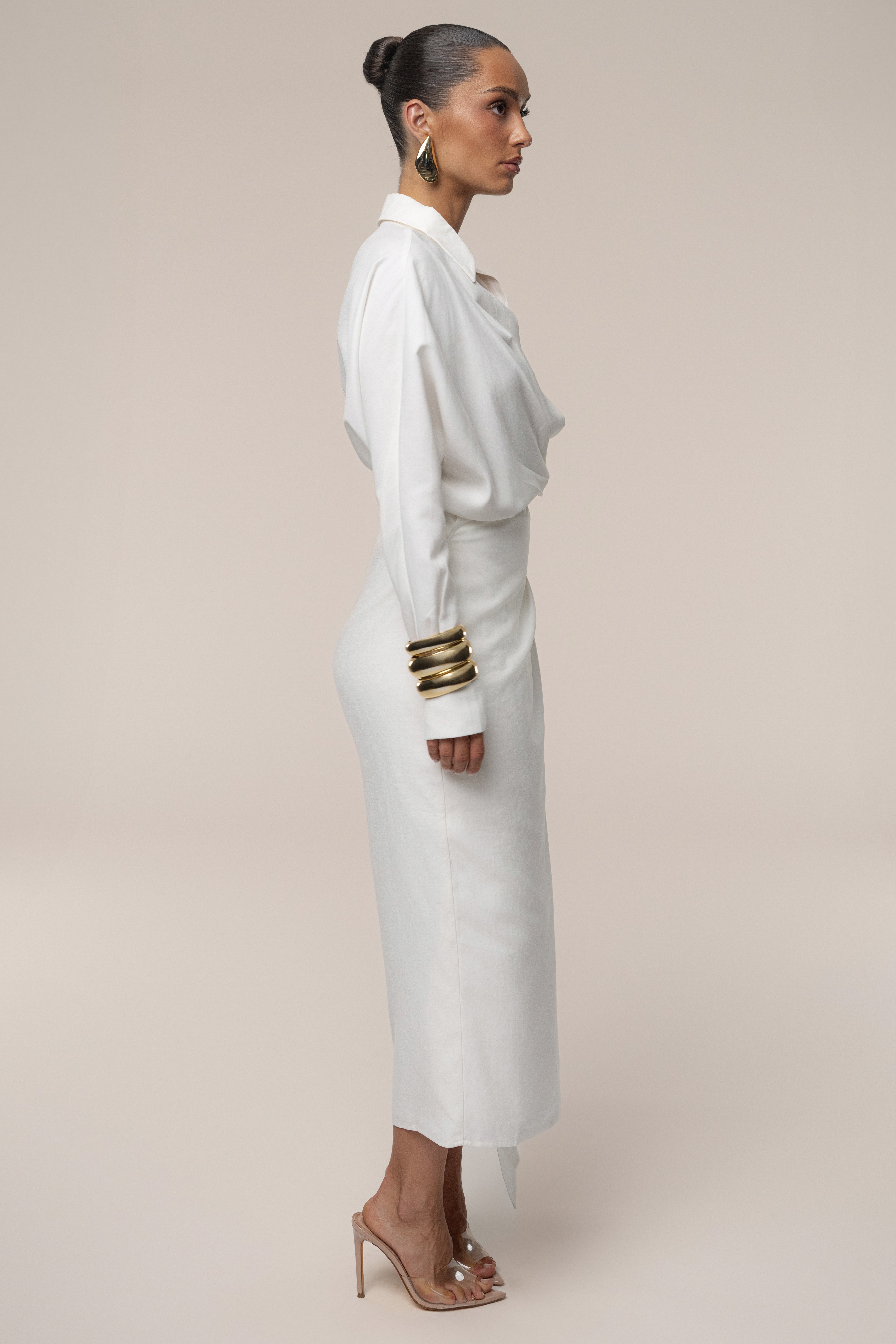 « Horizon » — Robe Mi-Longue Cache-Cœur, Ivoire