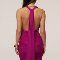 « Heure Tardive » — Robe Courte Plongeante Dos Nu, Fuchsia