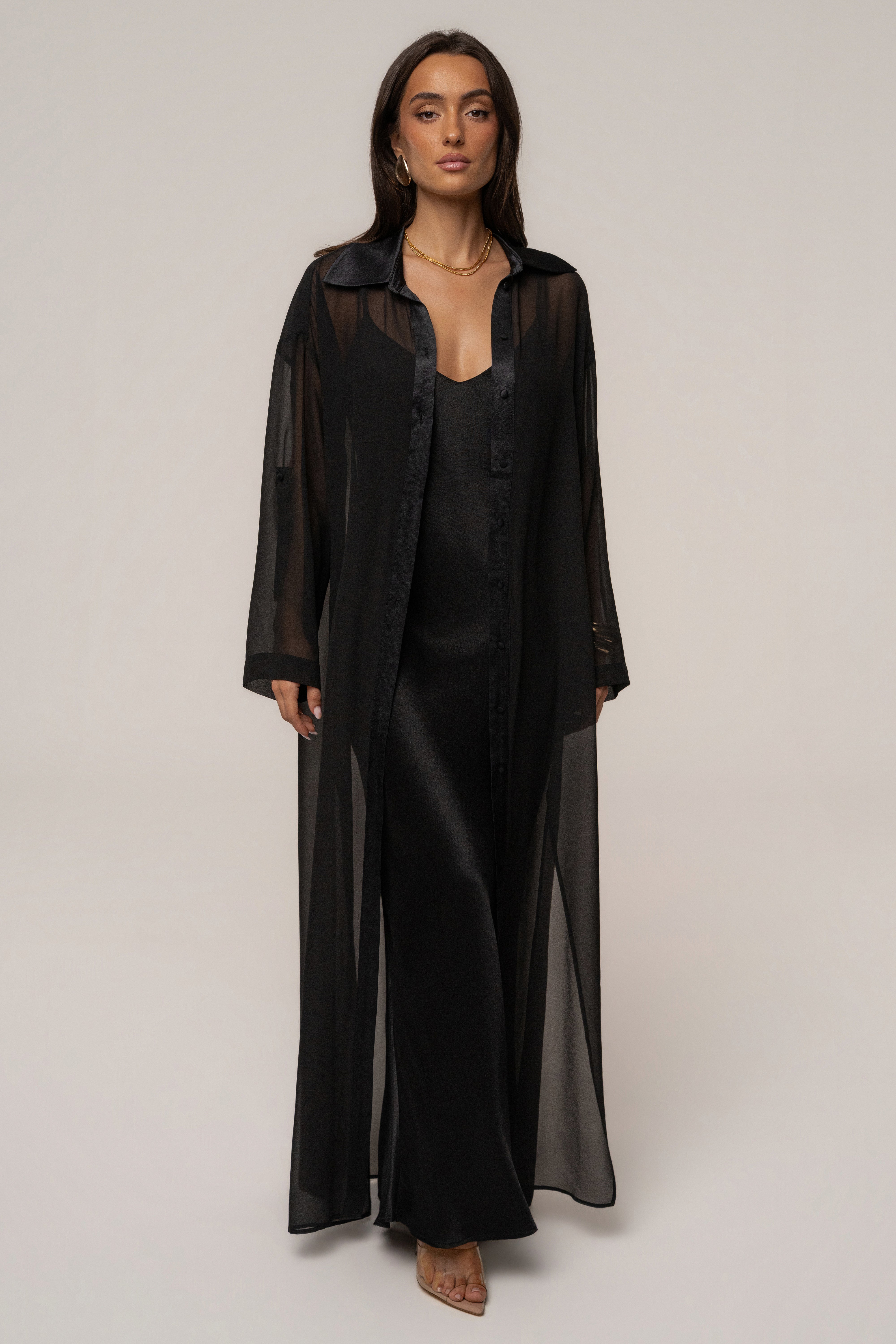 « Promesse Satinée » — Robe Longue, Noir
