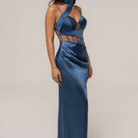 « Heure Dorée » — Robe Longue Corset, Bleu