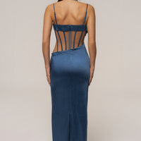 « Heure Dorée » — Robe Longue Corset, Bleu