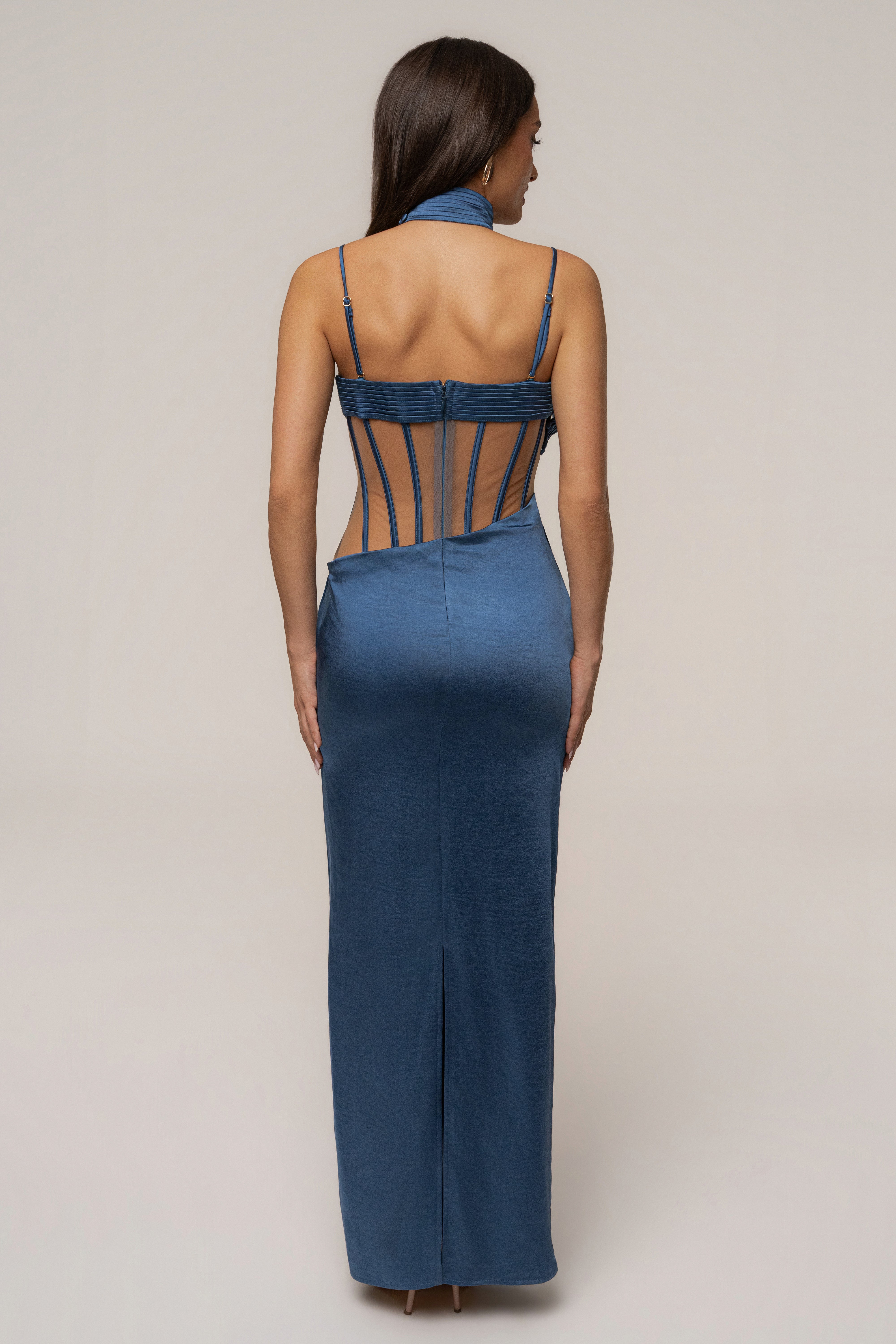 « Heure Dorée » — Robe Longue Corset, Bleu