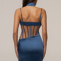 « Heure Dorée » — Robe Longue Corset, Bleu