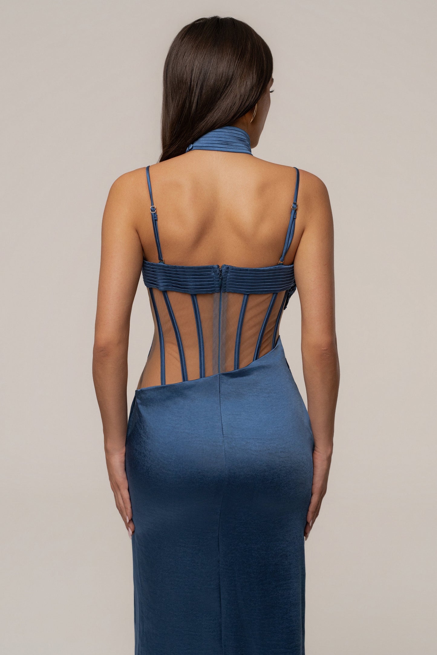 « Heure Dorée » — Robe Longue Corset, Bleu