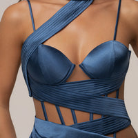 « Heure Dorée » — Robe Longue Corset, Bleu