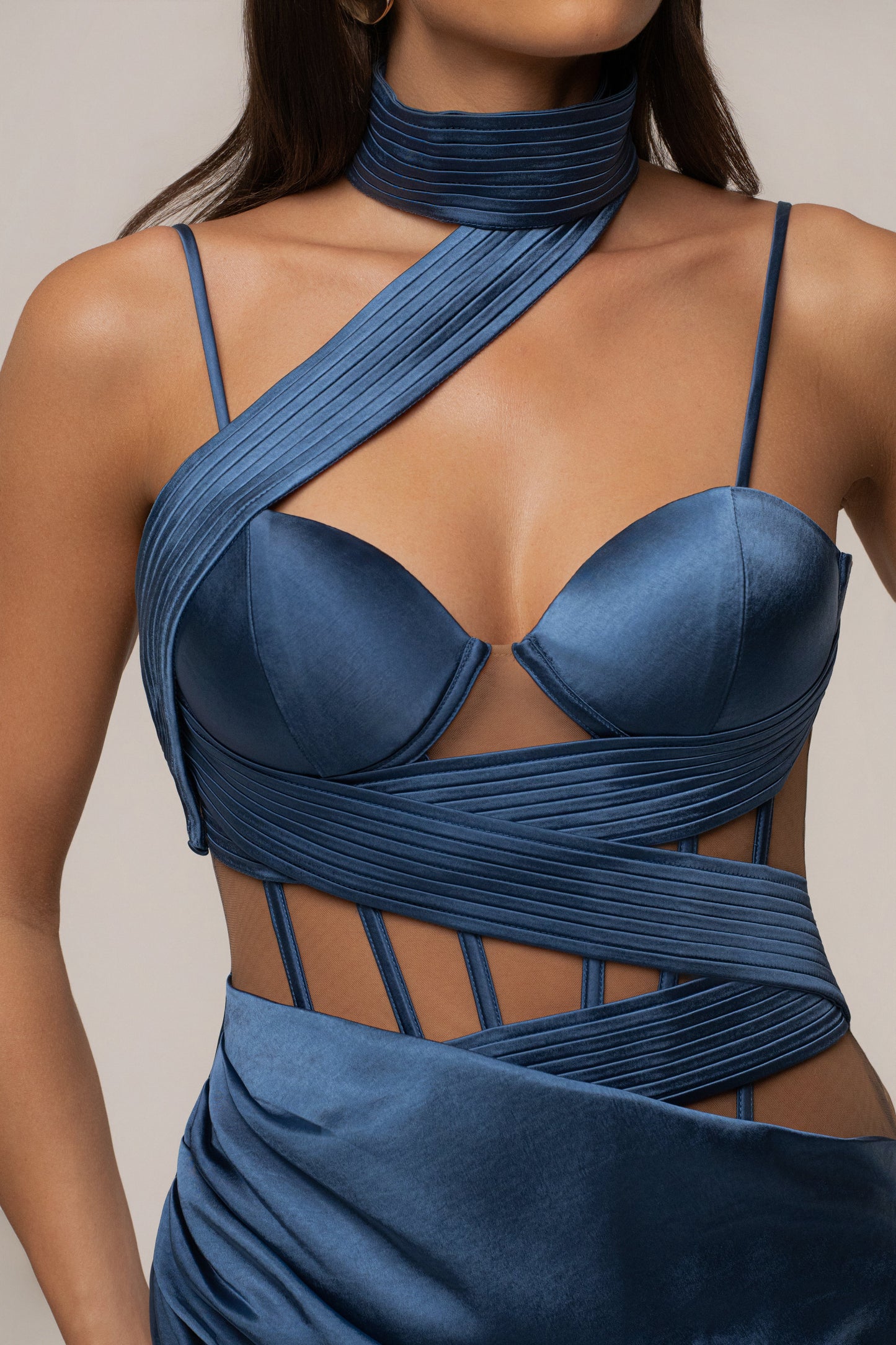 « Heure Dorée » — Robe Longue Corset, Bleu