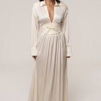 « Ligne Haute » — Robe Longue à Col, Crème